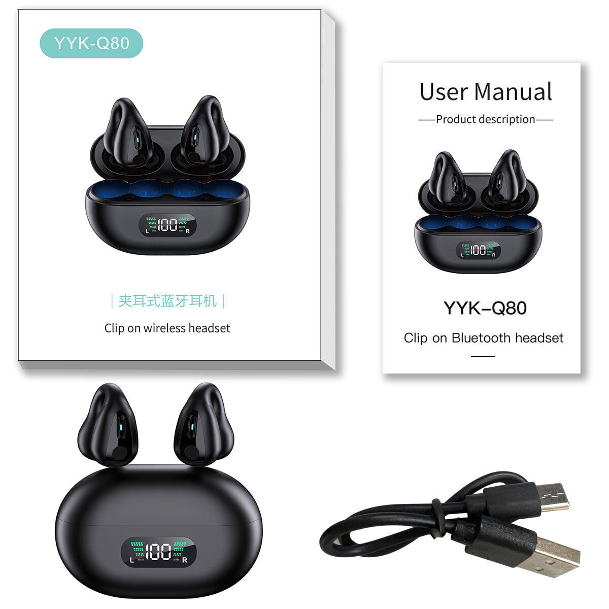 AICase 2023 Wireless Ear Clip Bone Conduction Headphones Bluetooth