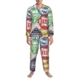 thumbnail image 3 of Honeii Travel Stamp Pattern Mens Pajamas Set,2pcs Men's Lounge Long Sleeve Sleep Shirt and Pajama Bottoms Sleepwear Set,Mens Pjs Sets-Medium, 3 of 7