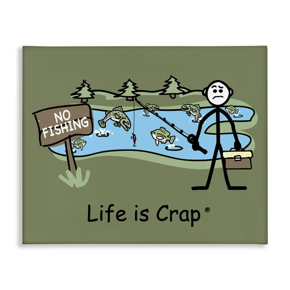Stupell Industries No Fishing at Pond Novelty & Humor Painting Wrapped Canvas Art Print Wall Art, 20 x 16