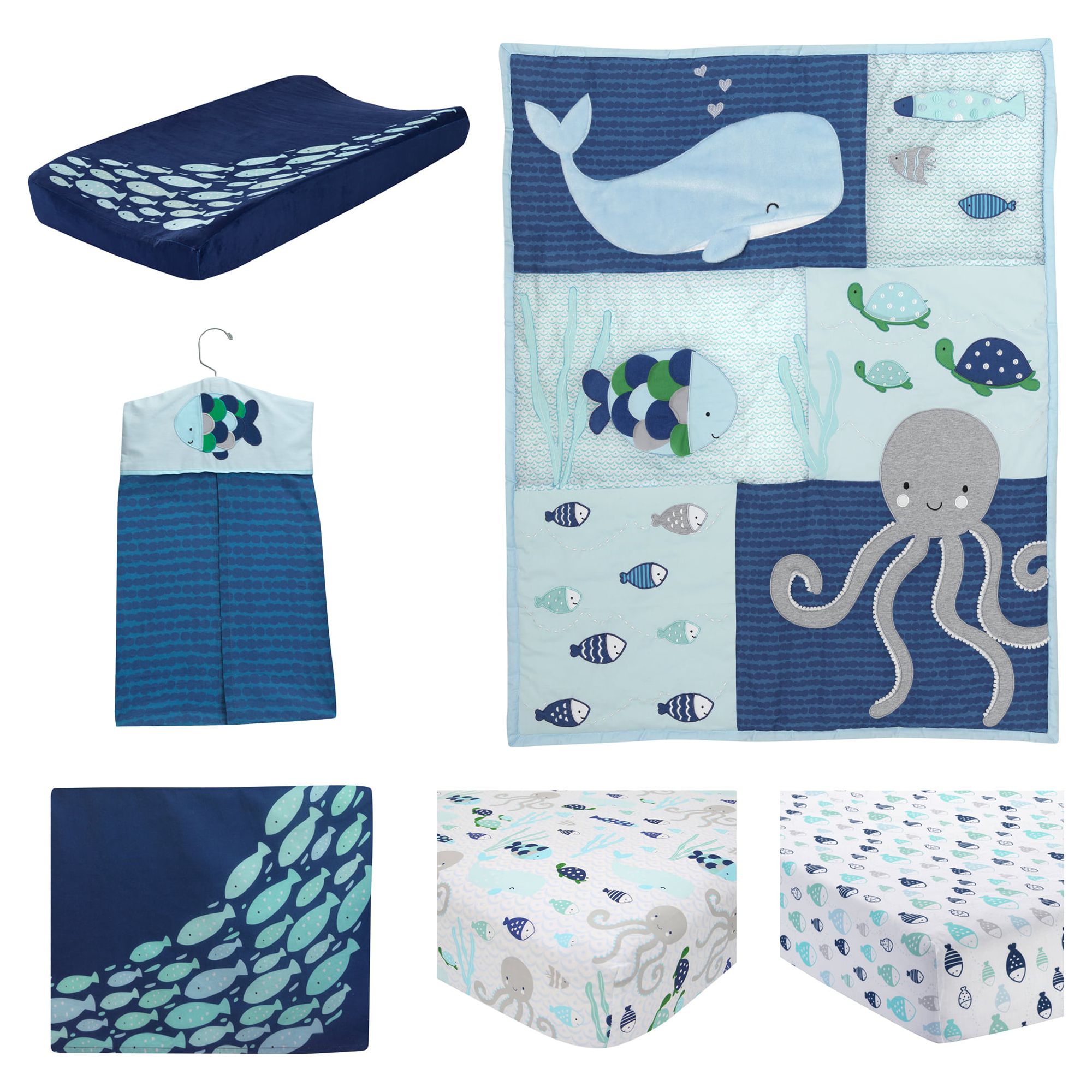 Lambs & Ivy Oceania 6-Piece Crib Bedding Set - Blue, Gray, White, Aquatic