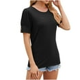 thumbnail image 2 of WREESH Casual Puff Sleeve T-Shirt Women's Loose Solid Color Round Neck Summer Out Blouse Black, 2 of 5