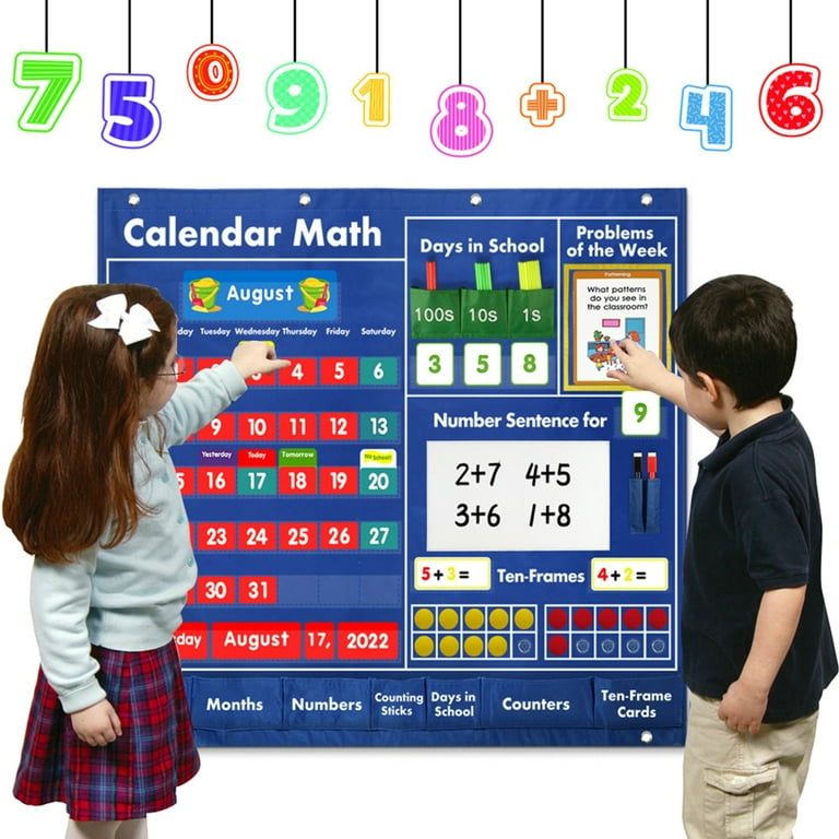 Calendar Math Pocket Chart Math Counting Pocket Chart with 249 Full-color Cards Classroom Pocket Chart for Kids Ages 3+