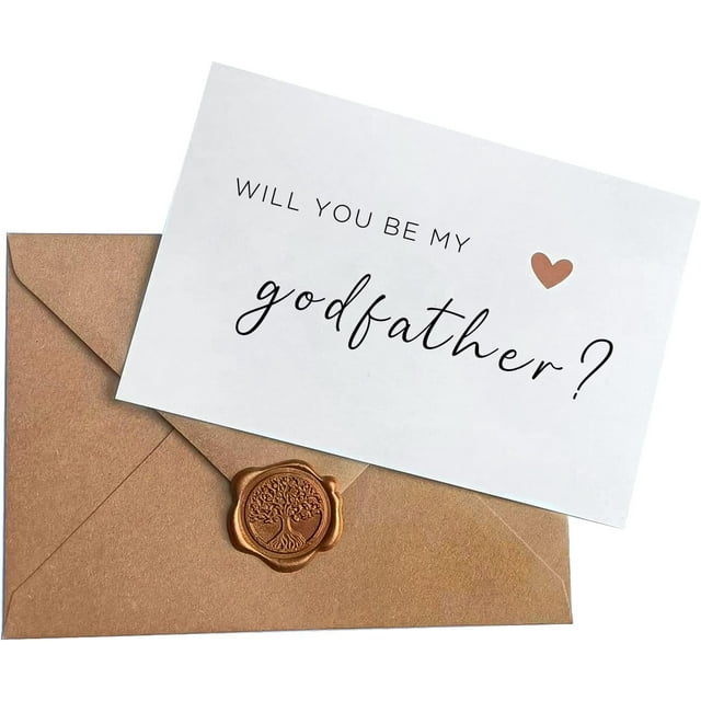 Joyfulmap Will You Be My Godfather Card, Godfather Proposal Card with Kraft Envelope and Wax Seal, Elegant Line Lettering Printed on Heavyweight Card Stock