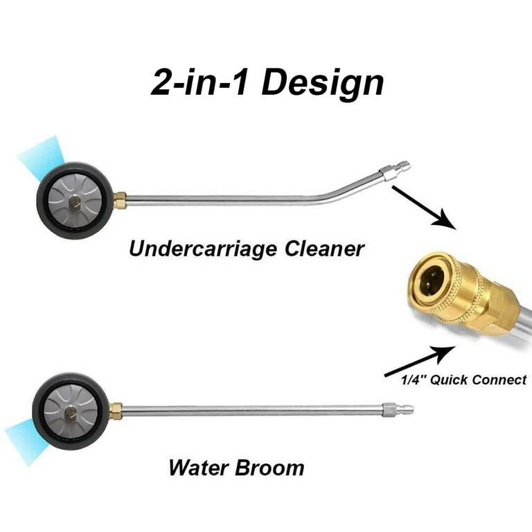 Carevas 2 in 1 Pressure Washer Attachment Undercarriage Cleaner Water Broom  Surface Cleaner with 4 Nozzles 2 Extension Rods (Straight & 45 Degrees