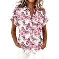 thumbnail image 3 of Tropical Floral Print Shirt for Women, Short Sleeve Button Down Collar Top - Summer Loose Fit Lightweight Blouse Pink XL, 3 of 6