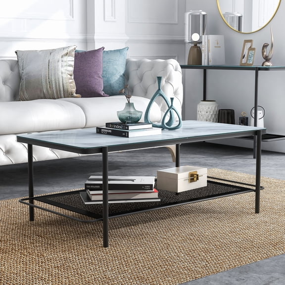 Puetz 1-Shelf Metal Coffee Table, Black and White