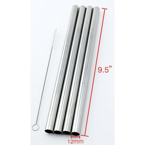 4 SUPER WIDE Stainless Steel 9.5" Long x 1/2" Wide Drink Straw Smoothie Thick Milkshake -CocoStraw Brand