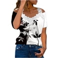 thumbnail image 1 of Blusa informal de manga corta con cuello en V y encaje con hombros descubiertos para mujer OAVQHLG3B Store  lin121212, 1 of 5