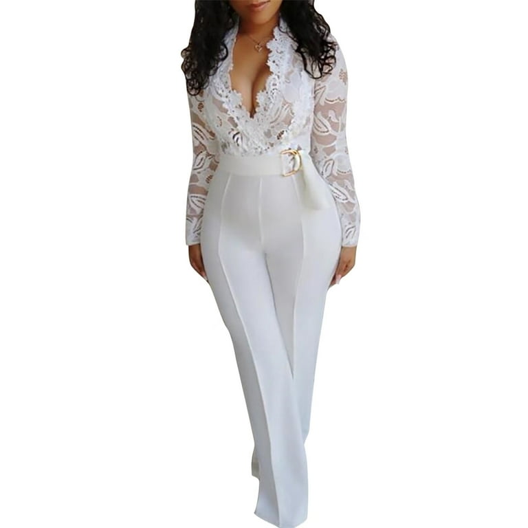 Women Sexy V-neck Lace Stitching Jumpsuits Women Sexy V-neck Lace Stitching Jumpsuits