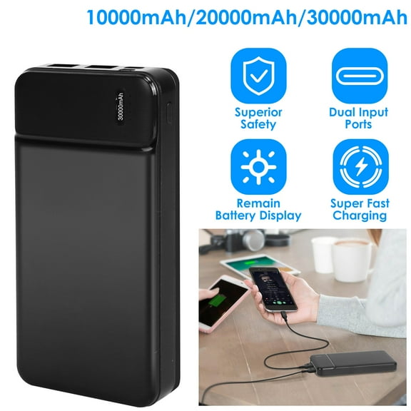 30000mAh Portable Power Bank  Fast Charging Phone Charger for Heated Vest Clothing Black