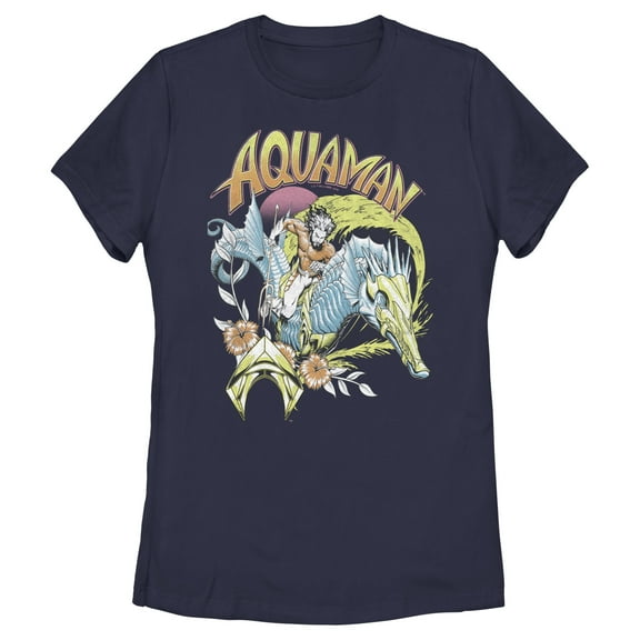 Women's Aquaman and the Lost Kingdom Retro Pastel Poster  Graphic Tee Navy Blue Small