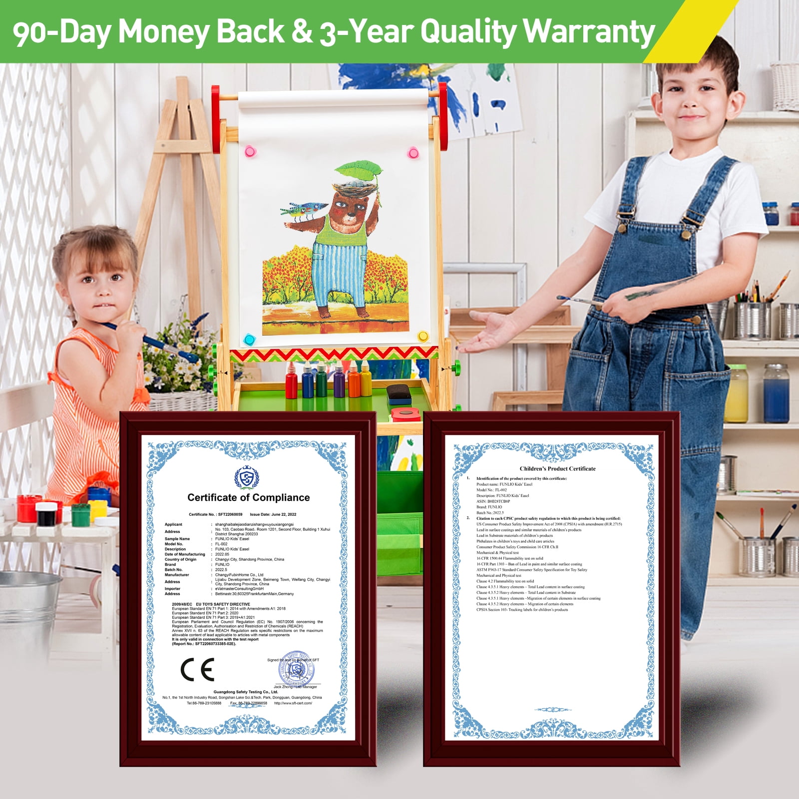 FUNLIO 3 Height Adjustable Art Easel for Kids Aged 2-8,Green