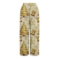 thumbnail image 6 of Ladies' Christmas Printed Wide Leg Pants - Loose Casual Elastic Waist Drawstring With Pockets, Khaki Size XL, 6 of 7