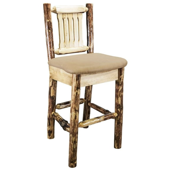 Glacier Country Collection Barstool w/ Back, Upholstered Seat, Buckskin Pattern