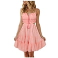 thumbnail image 1 of Vestido de playa con cuello en V y estampado floral para mujer 2025 - Tirantes finos con lazo en la parte delantera - Vestido boho informal de verano - Tejido de gasa, 1 of 8