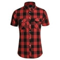 thumbnail image 2 of WREESH Men's Work Button Down Shirts Casual Fashion Plaid Turn-Down Collar Button Short Sleeve Shirts Plaid Shirt Tops Red, 2 of 6