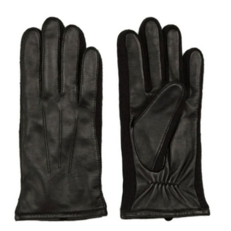 Fownes Womens Black Leather Gloves with Stretch Knit Sides - Walmart.com
