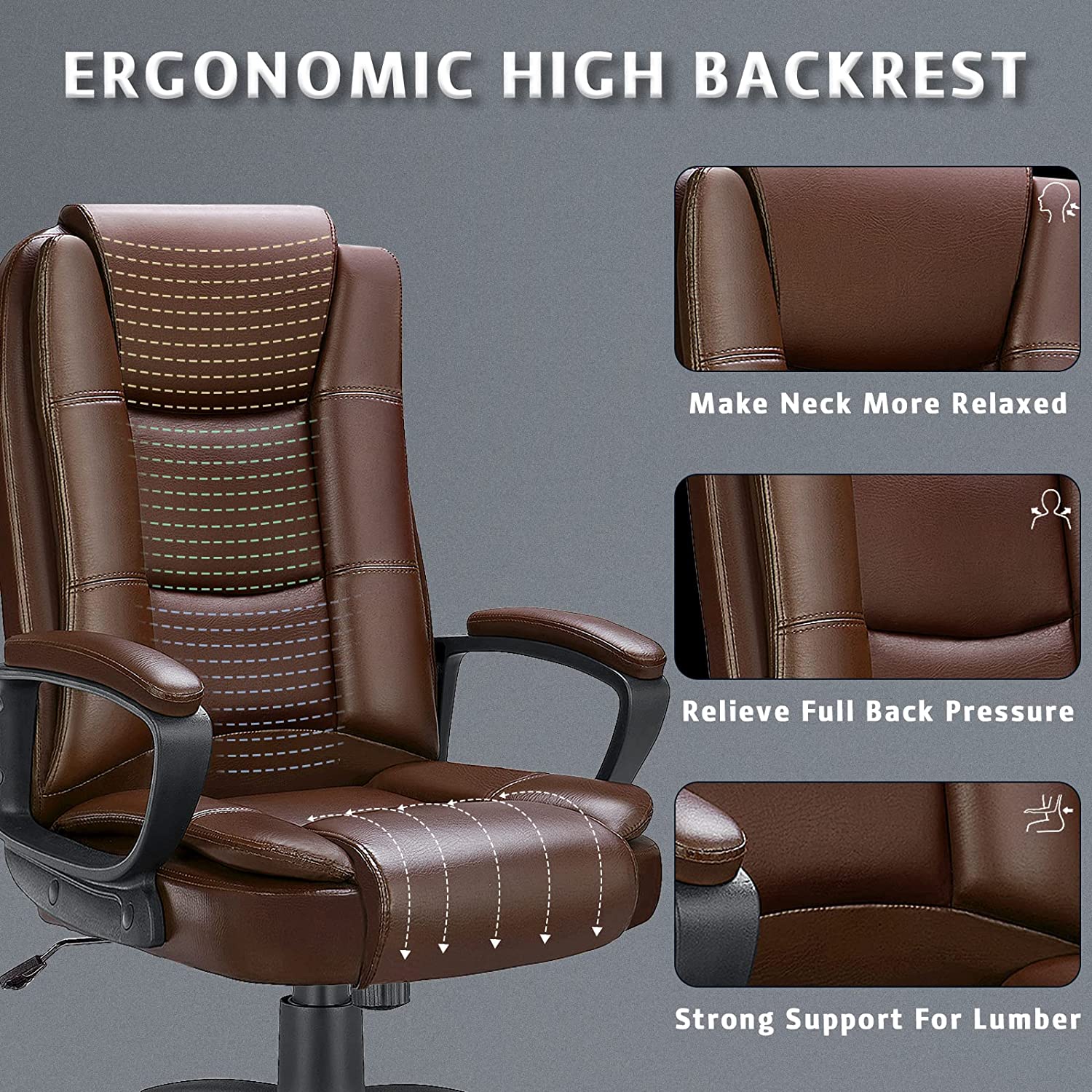 Waleaf Home Office Chair, 400LBS 8Hours Heavy Duty Design, Ergonomic High Back Cushion Lumbar Back Support, Computer Desk Chair, Big and Tall Chair for Work - image 3 of 7