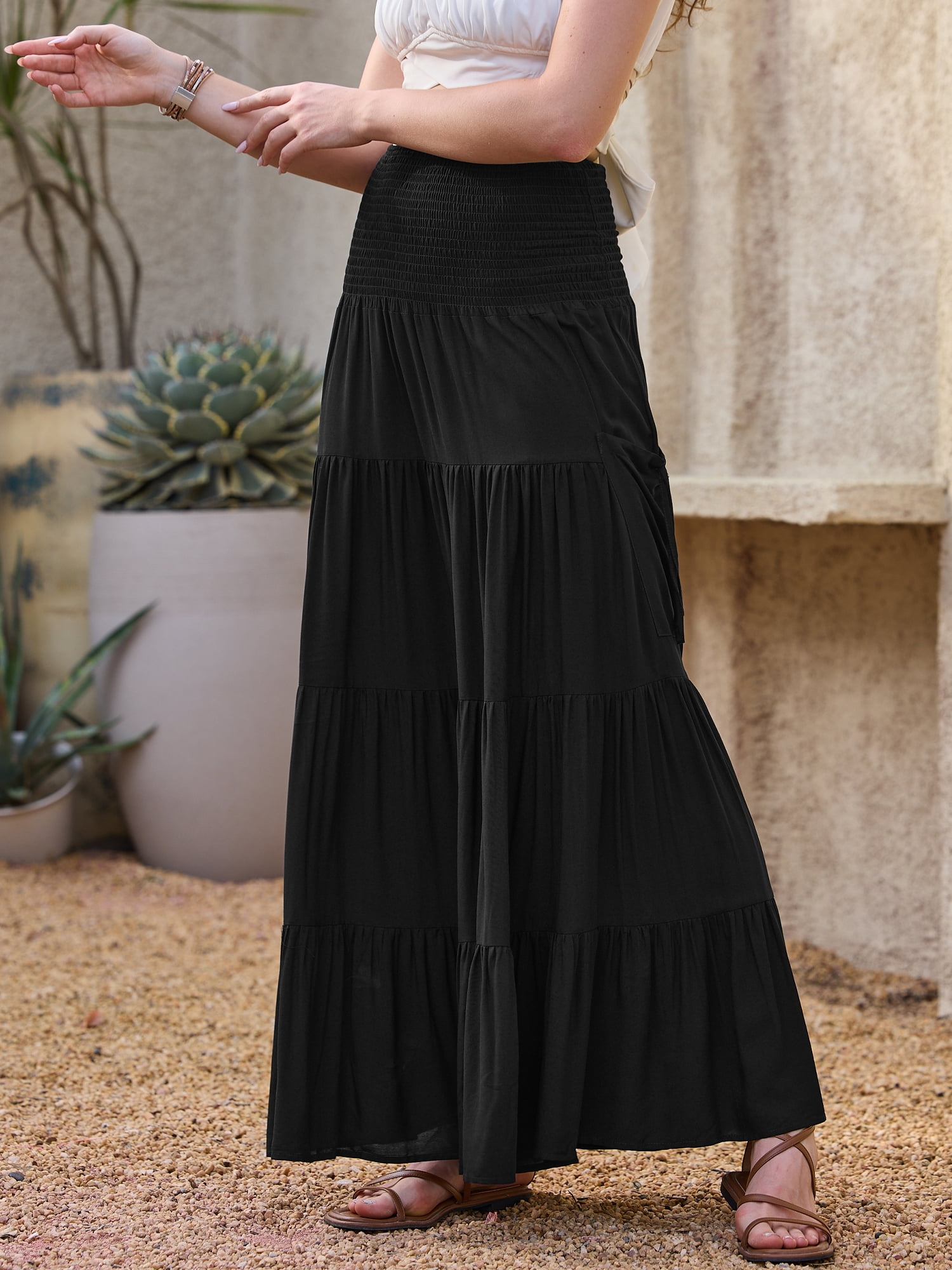 DARING DIVA Women's Elastic Swing A Line Beach Skirt Medium Black