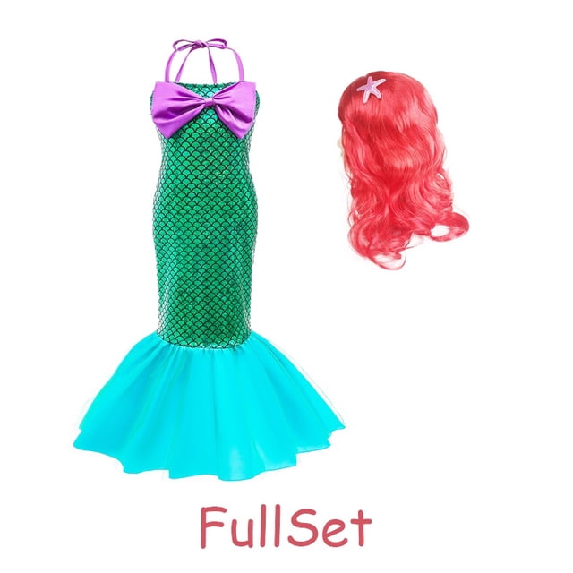 Disfraz De Sirena Ariel Para Niñas Vestido Sin Mangas Halloween Navidad Ropa Para Niños Princesa Regalo De Cumpleaños De Fiesta Elegante Conjunto Completo