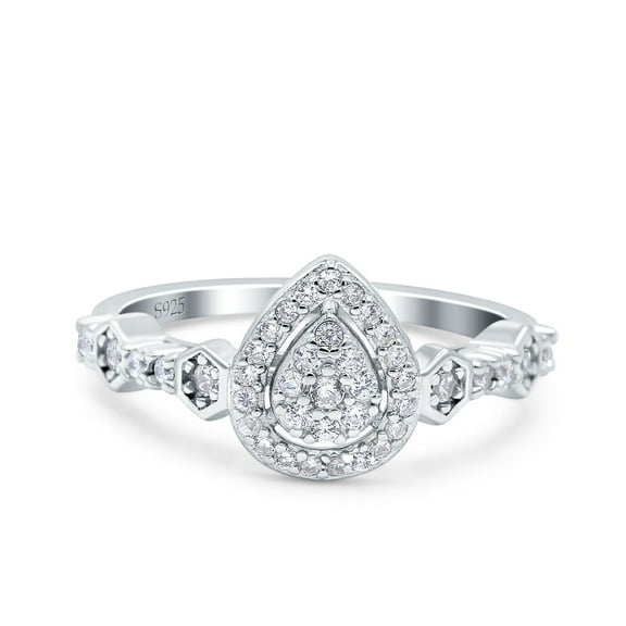 Simulated Cubic Zirconia Size-5 Teardrop Halo Art Deco Ring Pear Wedding Engagement Band 925 Sterling Silver