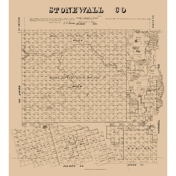 Historic County Map - Stonewall County Texas - Walsh 1880 - 23 x 25.56 - Vintage Wall Art