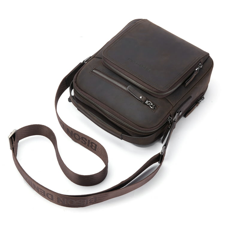 BISON DENIM Genuine Leather Crossbody Bag for Men Small Messenger Shoulder  Bag Man Purse Crazy Horse Leather