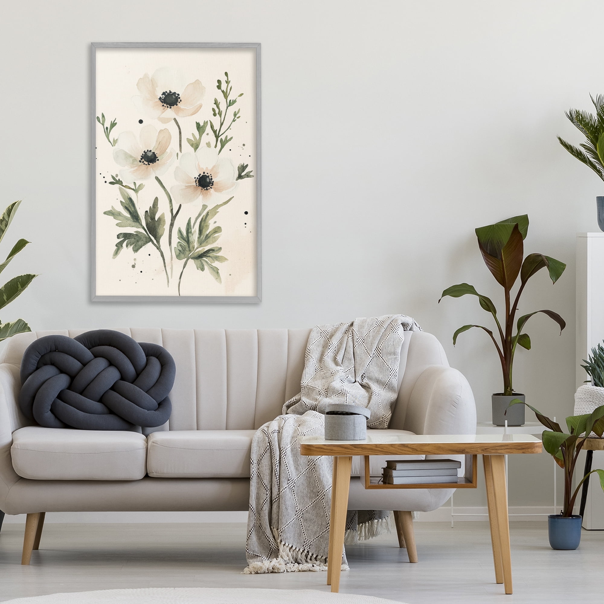 Stupell Industries Soft White Anemone Floral Gray Framed Giclee Art, design by Petal Prints Design