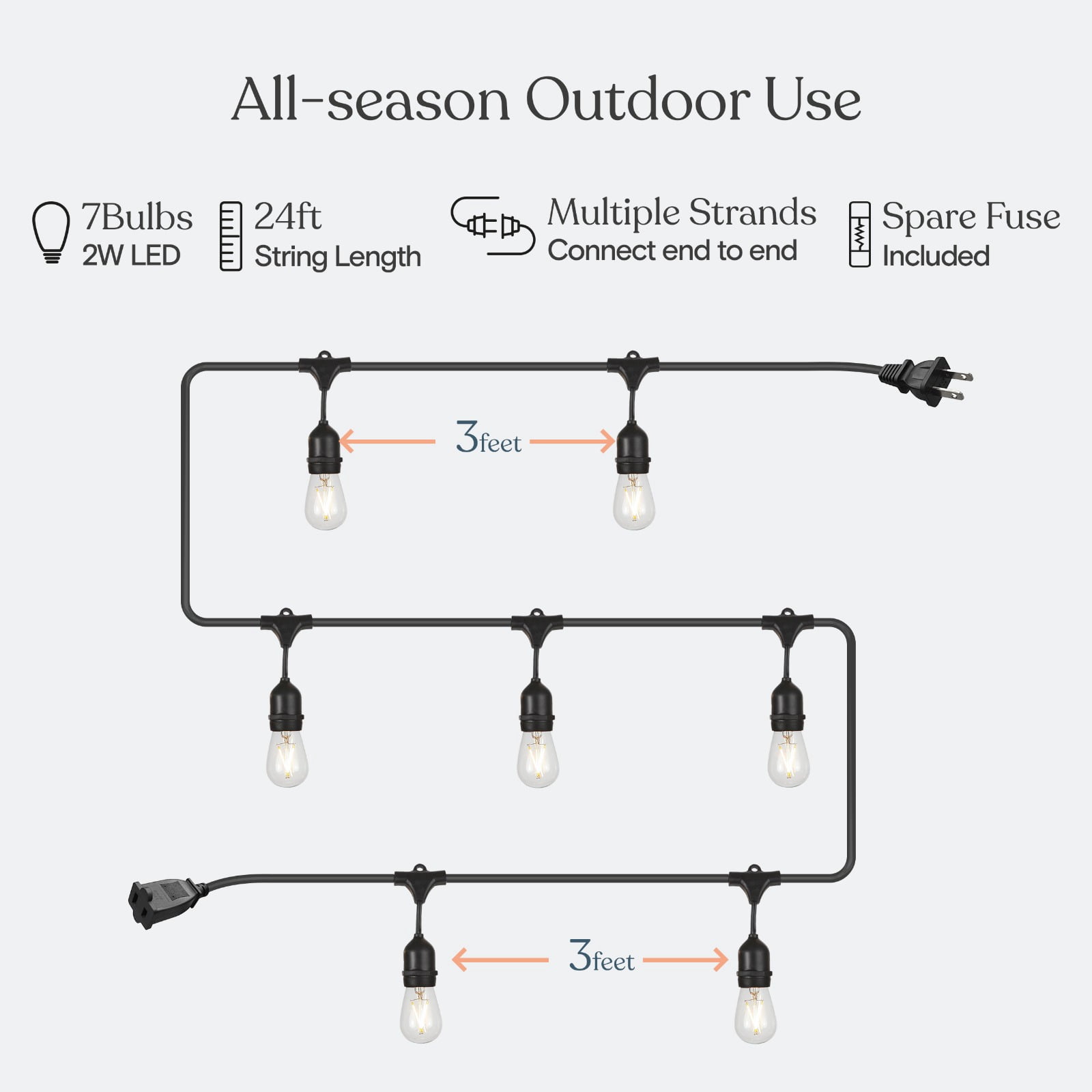 Brightech Ambience Pro LED Outdoor String Lights 24 ft, Waterproof Shatterproof Dimmable 2W Edison Bulbs for Patio, Porch, Backyard, 2500K Warm White