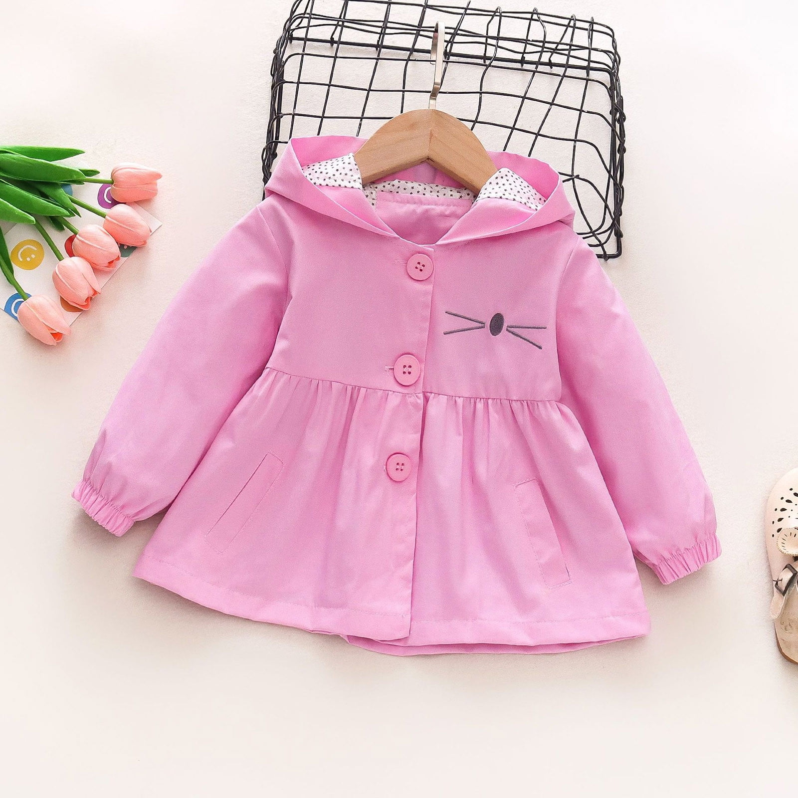 nsendm Big Kid coat Linking Children s Jacket Toddler Girls Winter Cartoon Cat Prints Long Sleeve Hooded Coat plus Size Coats for Girls Clothes Pink