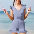 thumbnail image 5 of Summer Clearance!KkSLirnhs 15 years Swimsuit Girls 14-16 Shirt and Shorts Girls Solid Color Medium Size Children's Chest Padded Jumpsuit with Lace and Pocket Swimsuit 7-16 Years Old Purple, 5 of 9