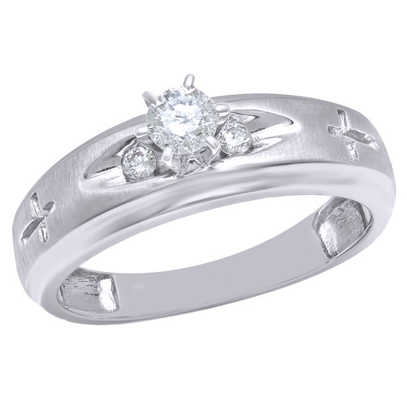 AFFY White Natural Diamond Cross Engagement Ring in 14k White Gold (0.25 Cttw)