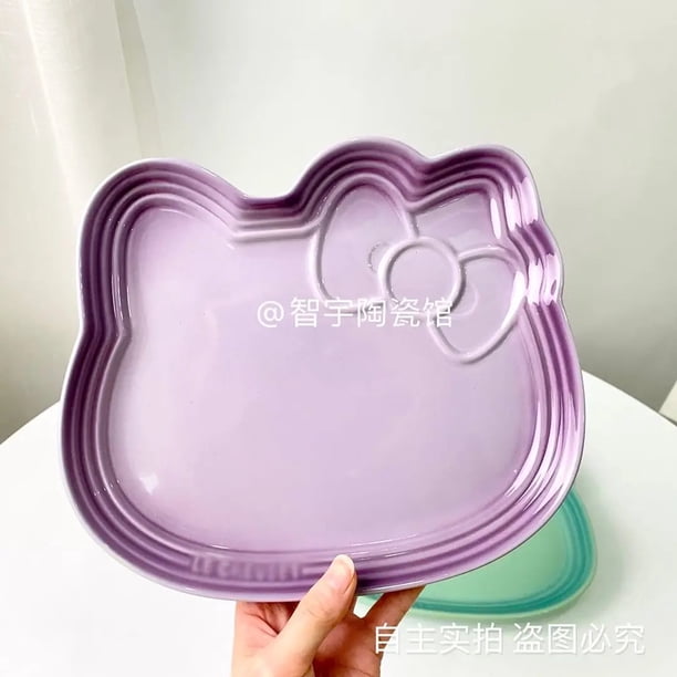 Sanrio Hello Kitty plato para cena de cerámica, vajilla con forma de pajarita, plato para cena, tazón de arroz, tazas y platillos, juego para enviar regalo a un amigo