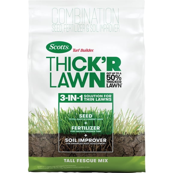 Scotts Turf Builder THICK'R Lawn Tall Fescue Mix - 3 in 1 Fescue - 4 Pack, 12 lb