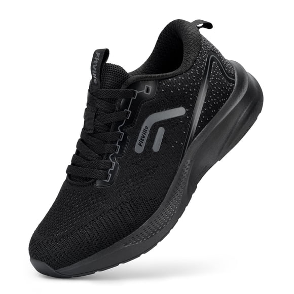 Refurbished FitVille Men's Wide Running Shoes, Anti-Skid PVC Outsole, EVA Rebound Midsole, ErgoFit Arch Support, Breathable Knit Upper, Black, Foggy Grey, Navy Blue, 12GZUZYERV18