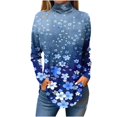 thumbnail image 2 of Sevevn Women's Fashion Printed Long Sleeve Printed Turtleneck Top T-shirt Blue M Holiday Gift Finder, 2 of 5