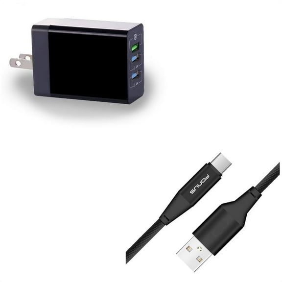 34W Home Charger w Type-C 10ft USB Cable K3W for Acer Liquid Jade Primo - Alcatel PulseMix, 7, Idol 5S 5 4S - ASUS Zenfone V Live, ROG Phone, AR 6 5z 4 Pro - Blackberry Motion, Key2, KEYone