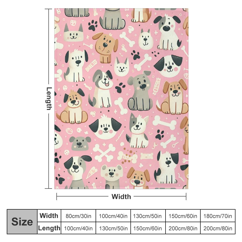 JRXY Flannel Fleece Blanket Cute Dogs Pink Ultra Soft Warm All Season Puppy Animals Decorative White