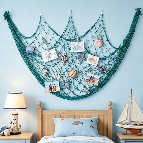 Iuaoueui Decorative Fishing Net 79x40 Inch, Large Fish Nets for Party Picture Fish Net, Hanging Fishnet for Nautical Mermaid Pirate Ocean Themed Hawaii Beach Under The Sea Party Decorations