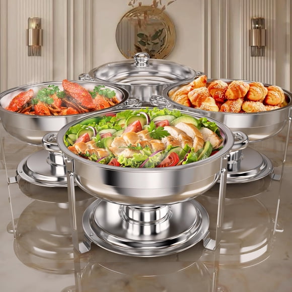 Platos Rengue de 6 litros para buffet, paquete de 4 unidades, acero inoxidable