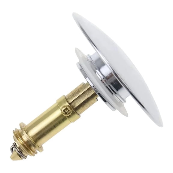 Chrome Pop-Up Sink Drain Stopper — Push Button Bathroom Sink Plug with Anti-Clogging Strainer — Universal Fit for 1-1/8 to 1-1/2 Inch Drain Holes — Brass Construction with Hair Catcher