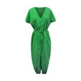 thumbnail image 4 of MSJUHEG Jumpsuits For Women Dressy Long Sleeve Bodysuit Womens Summer Solid Short Sleeves Jumpsuits V Neck Rompers Casual Harlan Pants Wide Leg Rompers Jumpsuit Green L, 4 of 4