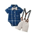 thumbnail image 2 of CARETOO Baby Boy Clothes Suit Infant Tuxedo Plaid Shirt Suspender Shorts Pants Bowtie Hat 3-6 Months, 2 of 9
