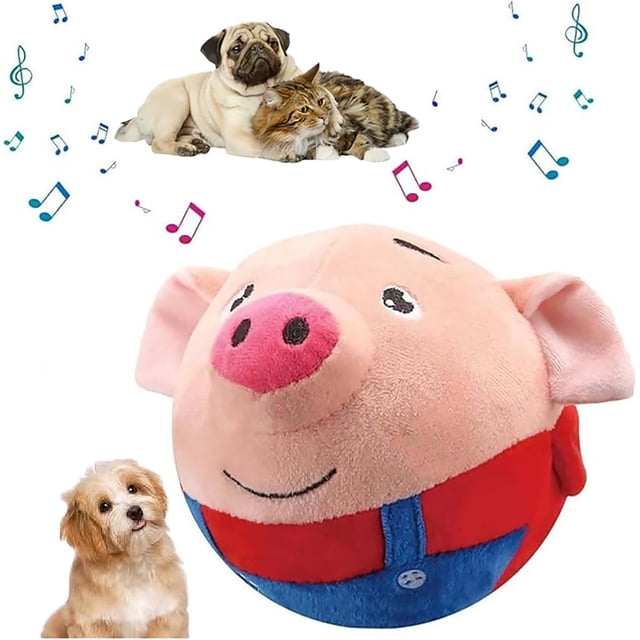 HISKI Juguete de peluche para mascotas en movimiento activo, 2024 nuevos juguetes interactivos para perros, pelota para perros que habla y se mueve, juguete de peluche de cerdo de dibujos animados