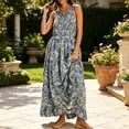 thumbnail image 2 of Yeaiivve Summer Dress for Women Vintage Floral Tie Strap Maxi Dresses Round Neck High Waist Tiered Ruffle Hem Long Sundress Blue,XL, 2 of 9