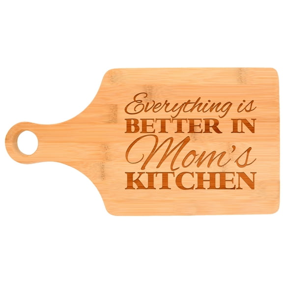 ThisWear Everything Is Better in Mom's Kitchen Decor Gift Paddle Shaped Bamboo Cutting Board