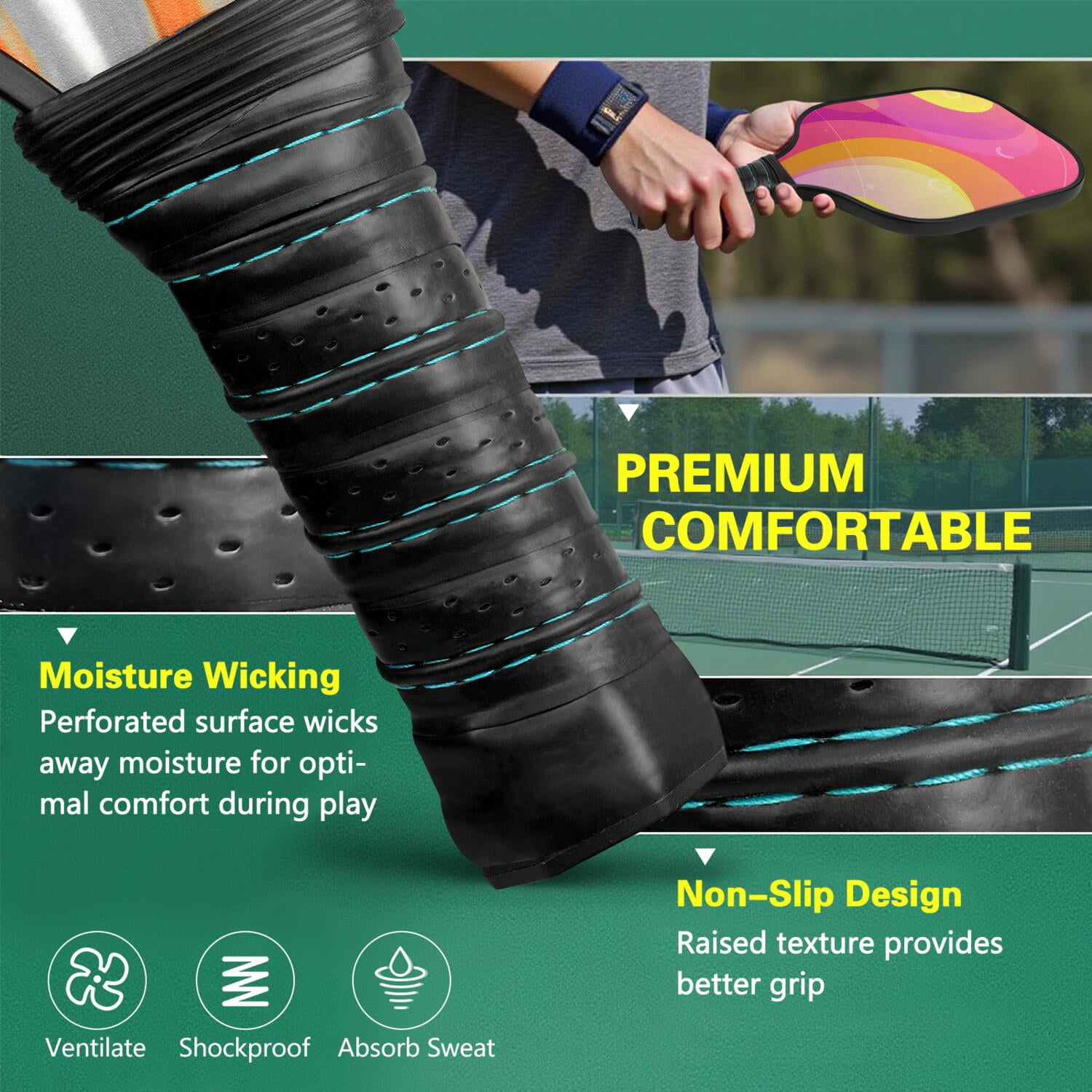 Pickleball Paddles Set Of 2, Fiberglass Surface, Neon Fluid Print, 4 Balls & Bag