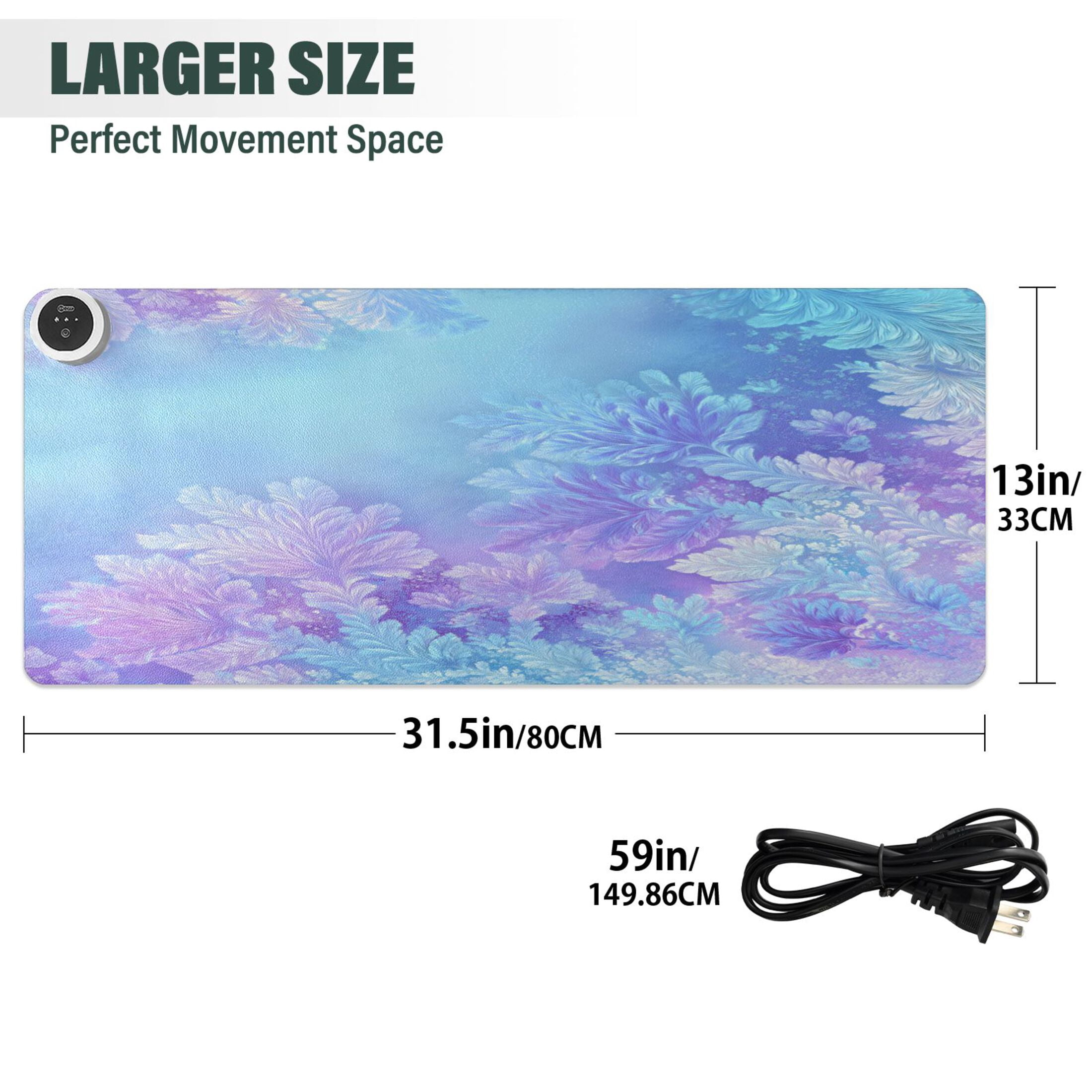 Large Heated Desk Mat Mouse Pad 31.5"x13"PU Leather Graphene Heating Desk Warmer with 3 Temperature Settings 110V US Plug Non-Slip Warm Pad for Home, Office, and Gaming Frosty Floral Ice Pattern