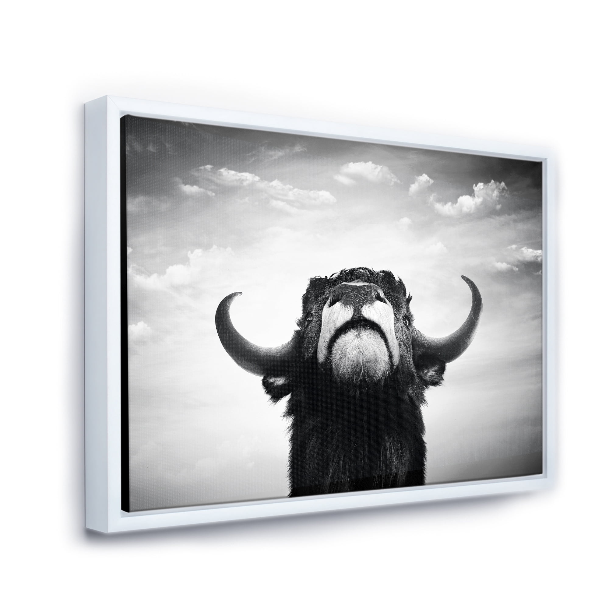 Black and White Portrait Of A Spanish Bull I 40 in x 30 in Framed Photography Canvas Art Print, by Designart