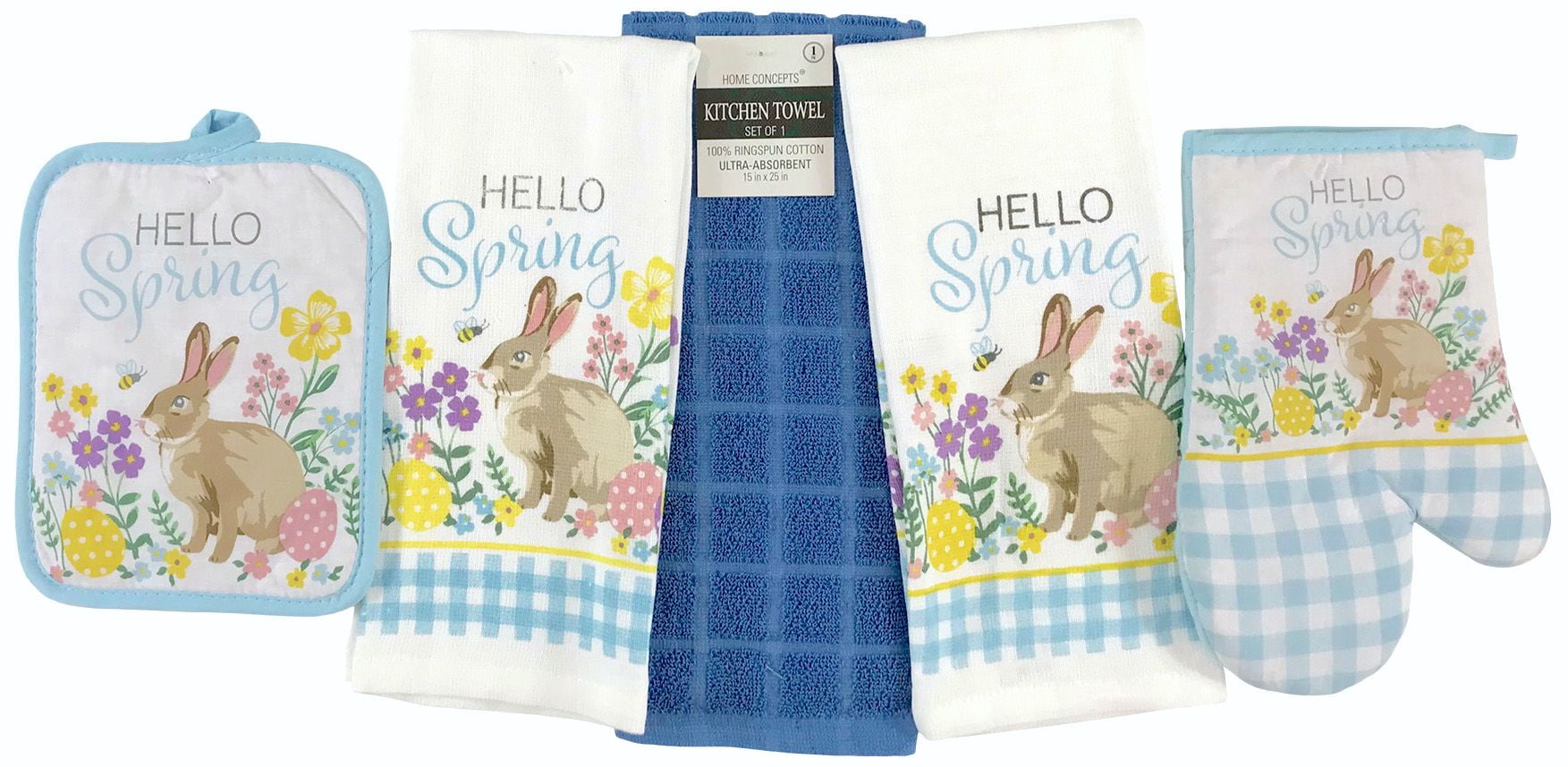Well Dressed Home Plaid Easter Bunnies Spring Yellow Kitchen Towel Set 